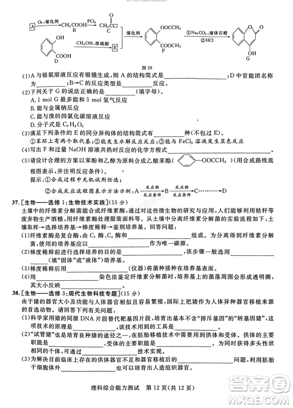 2019年西安三檢文理綜試題及答案