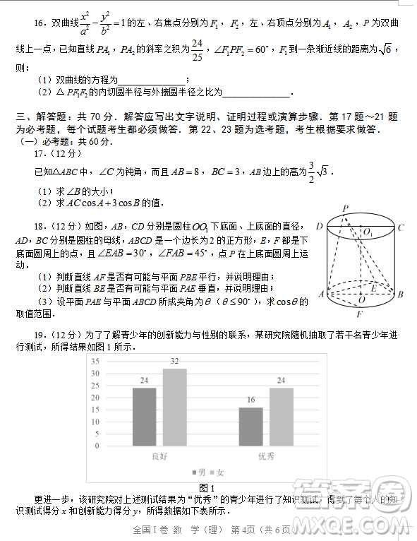 2019年相陽教育黌門云高考等值試卷預(yù)測(cè)卷全國(guó)Ⅰ卷文理數(shù)試題及答案