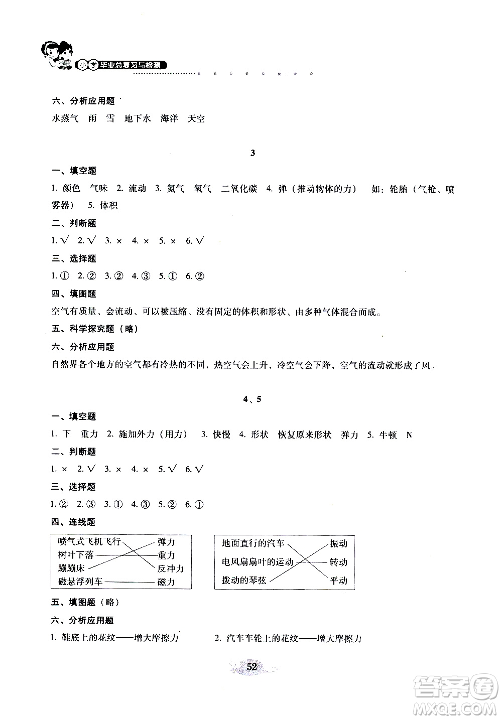 晨光全優(yōu)2019年云南省小學畢業(yè)總復習與檢測科學參考答案