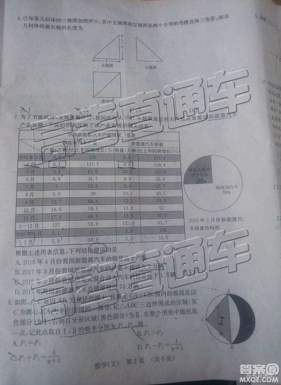 2019年濟(jì)南二模文科數(shù)學(xué)試題及參考答案