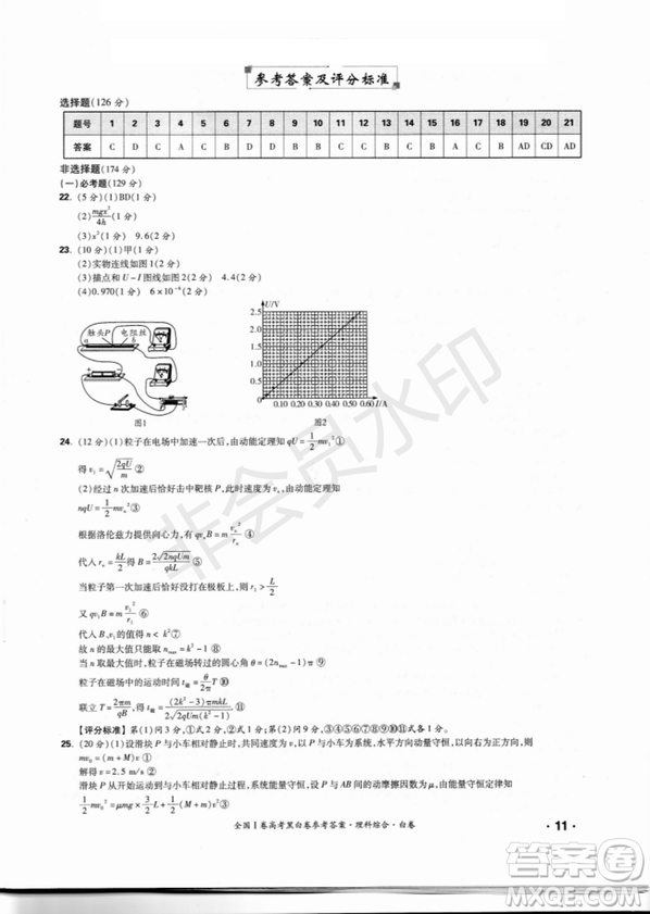 2019年全國Ⅰ卷高考黑白卷試題答案