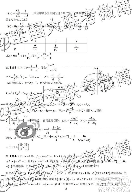 2019年銀川一中高三第三次模擬考試文理數答案