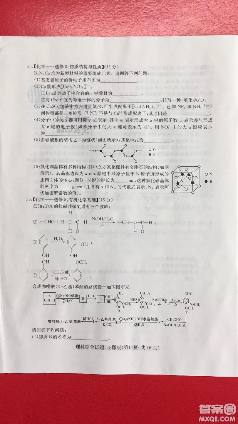 炎德英才大聯(lián)考長郡中學(xué)2019屆高考模擬卷一理科綜合試題及答案