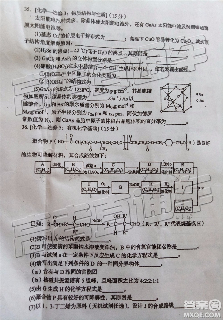 2019年葫蘆島市二模理綜試題及參考答案