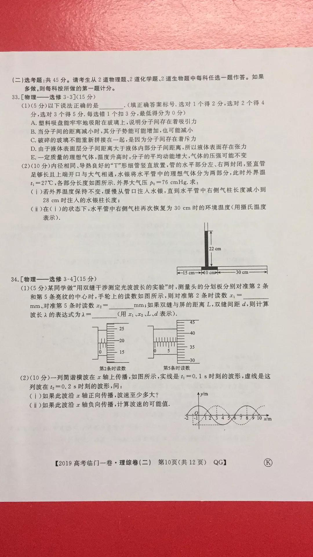 2019年普通高等學(xué)校招生全國統(tǒng)一考試臨門一卷二文理綜試題及答案