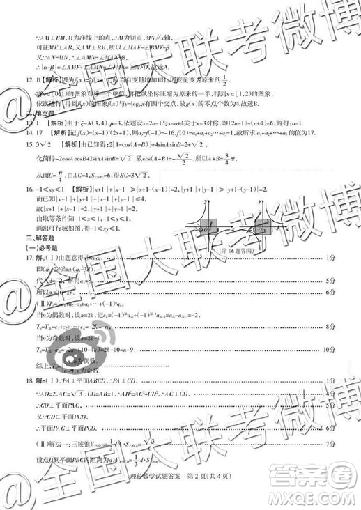 2019年5月山西省名校聯(lián)考押題卷文理數(shù)答案