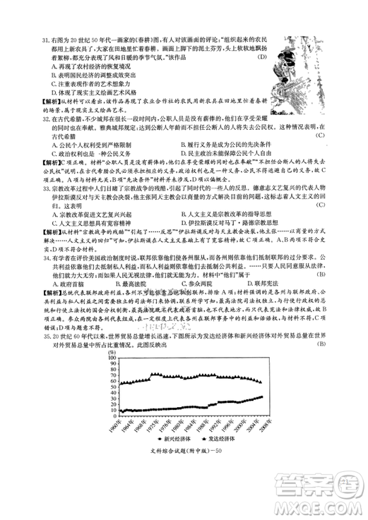 2019年湖南師大附中高考模擬卷一文綜試題答案