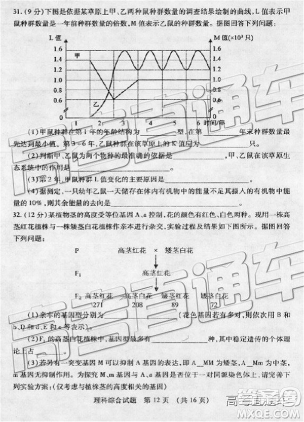 2019年棗莊四模理綜試題及答案