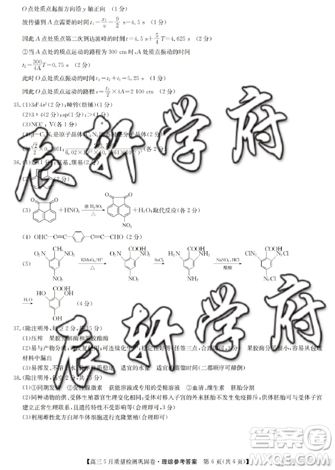 2019年九師聯(lián)盟高三5月質(zhì)量檢測鞏固卷理綜試題及答案