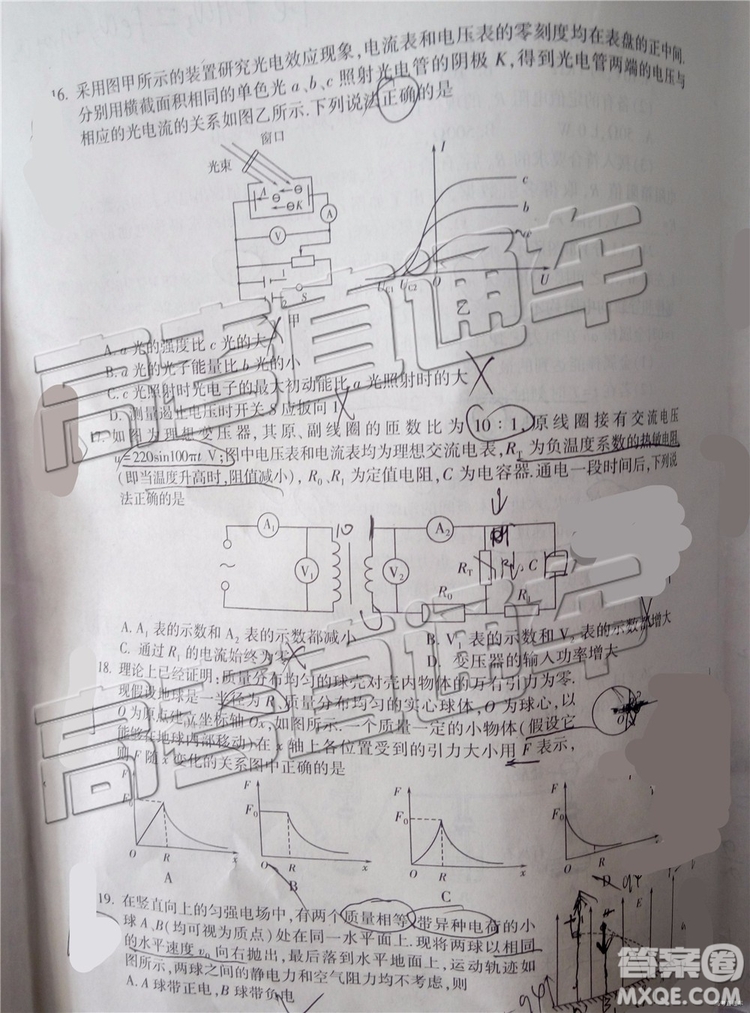 2019年臨沂三模理科綜合試題及參考答案