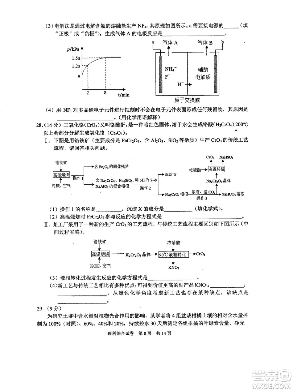 2019年河南省八市重點(diǎn)高中聯(lián)盟領(lǐng)軍考試第五次測評文理綜試題及答案