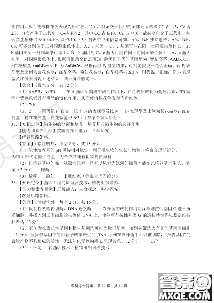 2019年河南省八市重點(diǎn)高中聯(lián)盟領(lǐng)軍考試第五次測評文理綜試題及答案