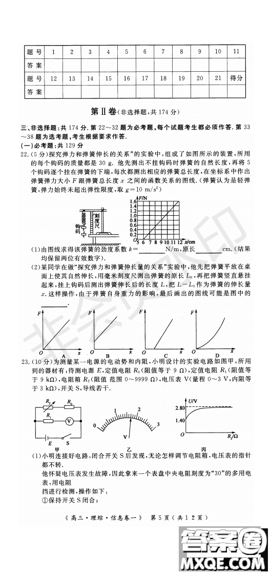 2019年學(xué)海園大聯(lián)考信息卷一理綜試題及答案