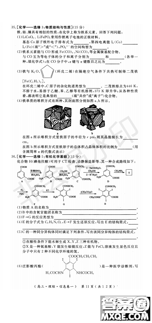 2019年學(xué)海園大聯(lián)考信息卷一理綜試題及答案