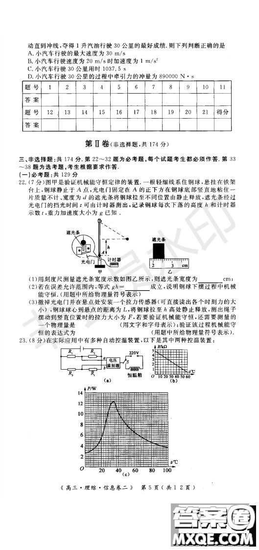 2019年學(xué)海園大聯(lián)考信息卷二理綜試題及答案