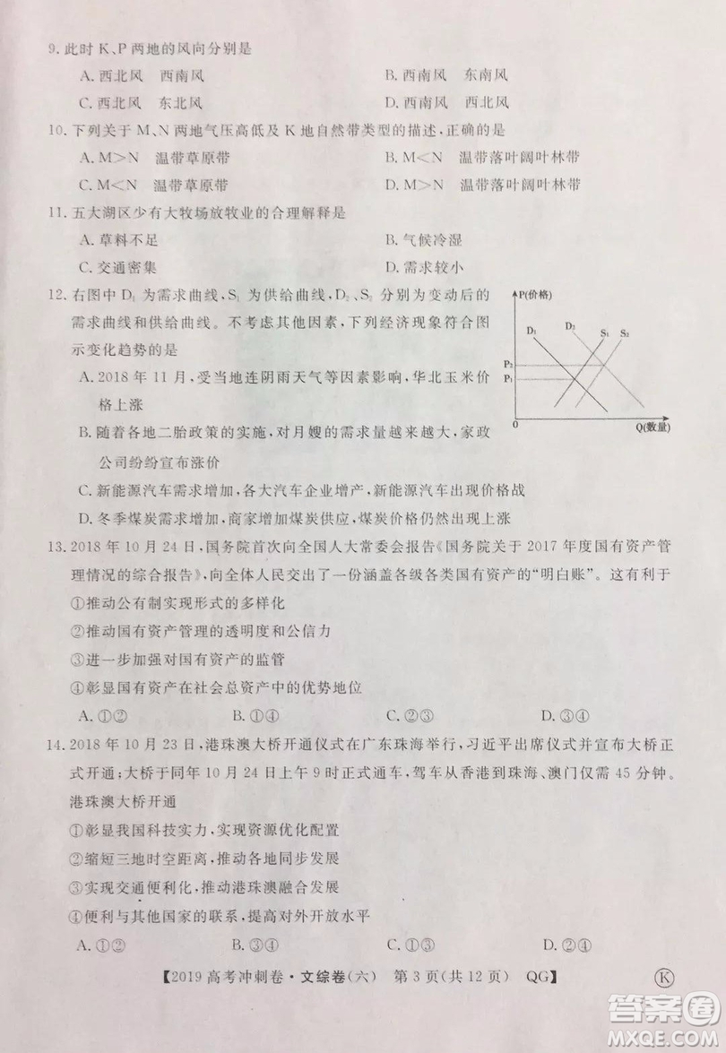 2019年普通高等學(xué)校招生全國(guó)統(tǒng)一考試沖刺預(yù)測(cè)卷六文理綜試題及答案