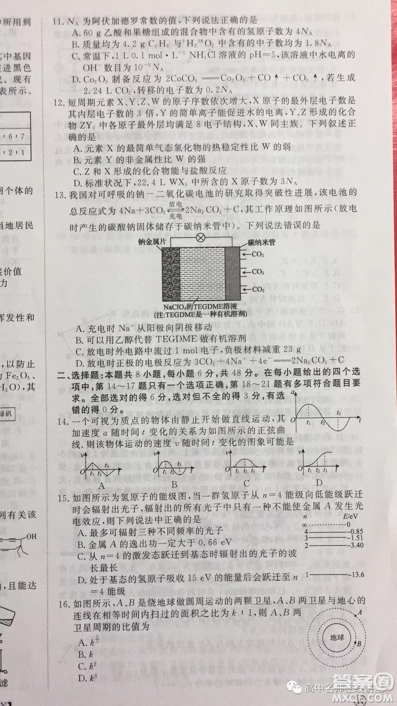 2019年普通高等學(xué)校招生全國(guó)統(tǒng)一考試沖刺預(yù)測(cè)卷六文理綜試題及答案