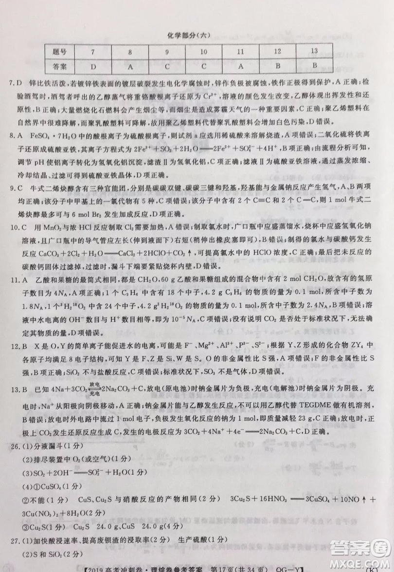 2019年普通高等學(xué)校招生全國(guó)統(tǒng)一考試沖刺預(yù)測(cè)卷六文理綜試題及答案