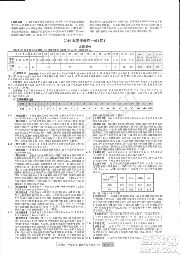 2019年高考最后一卷第一-七模擬理綜試題及答案