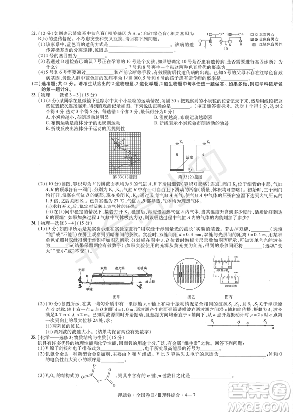 2019年高考最后一卷第一-七模擬理綜試題及答案