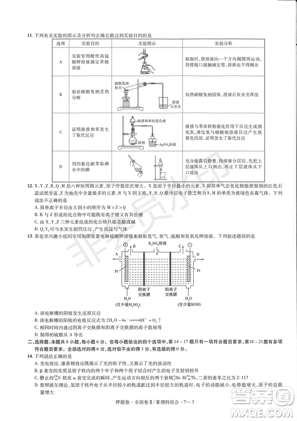 2019年高考最后一卷第一-七模擬理綜試題及答案