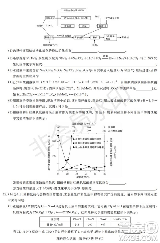 2019年湖南省長沙一中師大附中雅禮中學(xué)長郡中學(xué)五月聯(lián)考理綜試卷答案