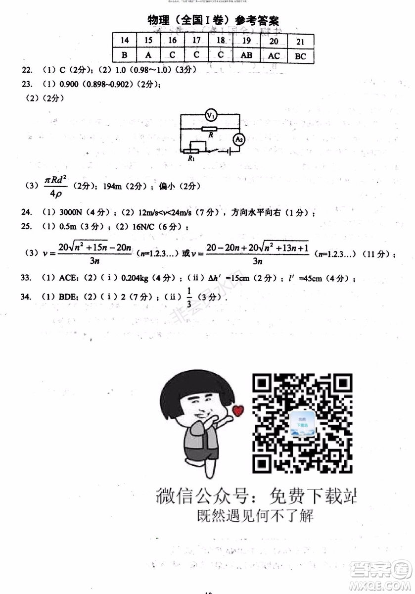 2019年贏鼎教育高考終極預(yù)測(cè)卷全國(guó)I卷理科綜合試題及答案