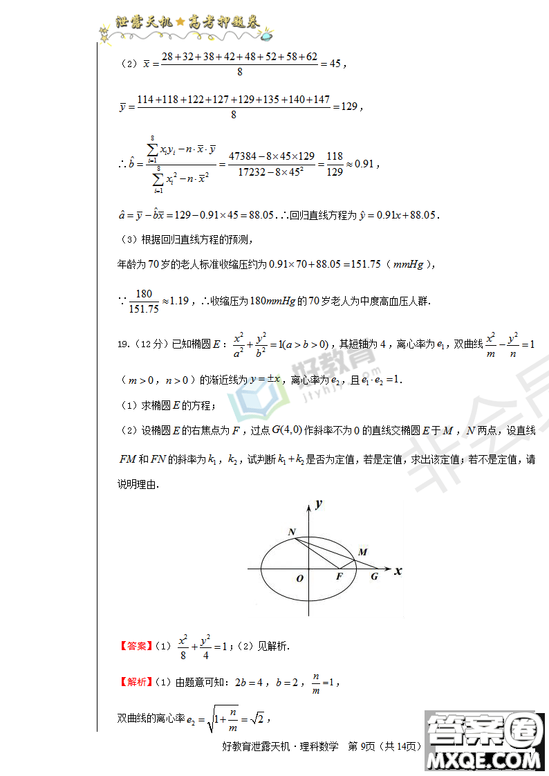 2019年泄露天機(jī)高考押題卷二理數(shù)試題及參考答案