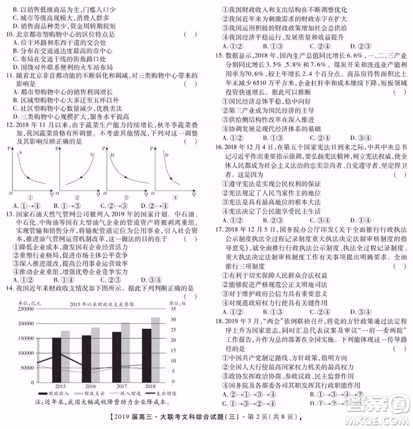 2019年金學(xué)導(dǎo)航大聯(lián)考三文綜試題及答案