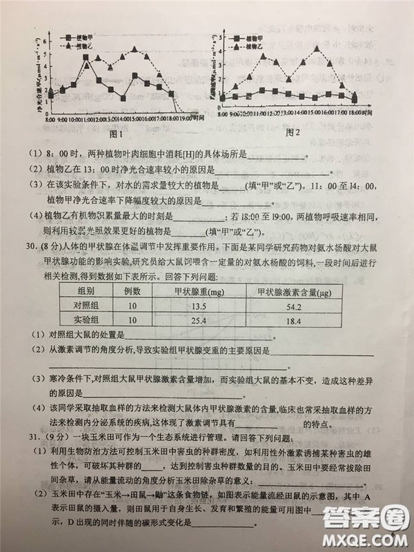 2019年安徽省六安一中高考仿真訓(xùn)練一文理綜試題及答案