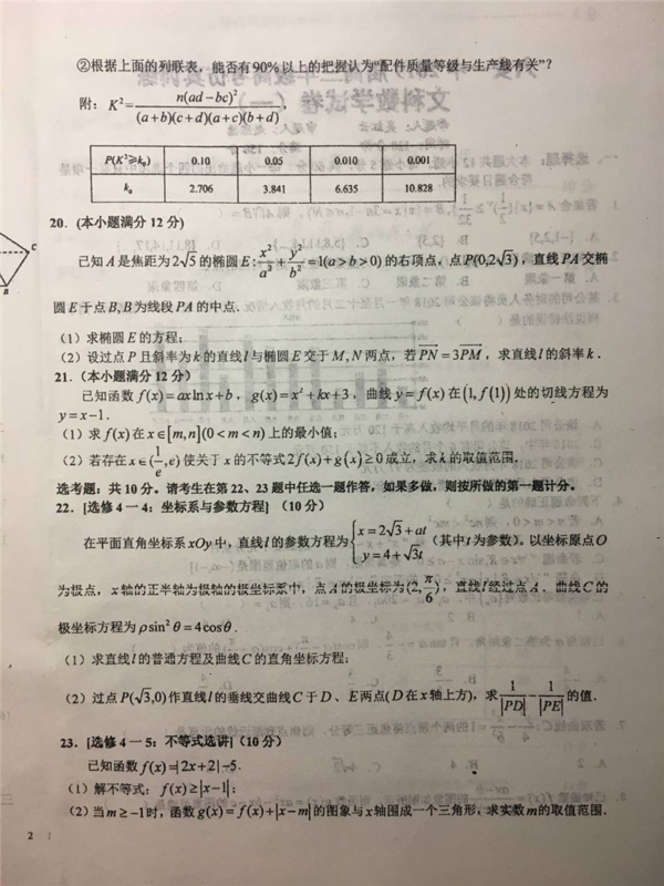 2019年安徽省六安一中高考仿真訓(xùn)練一文理數(shù)試題及答案