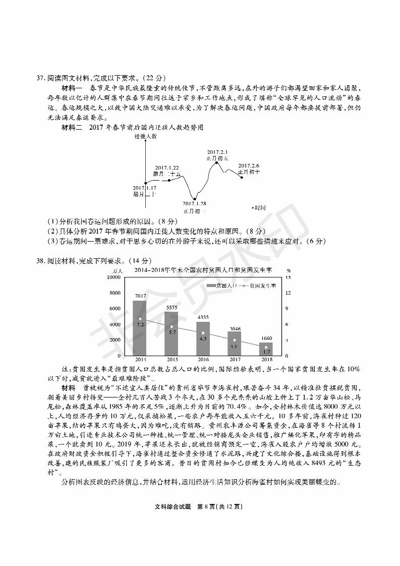 2019年5月河南名校高三壓軸第三次考試考試文綜試題及答案