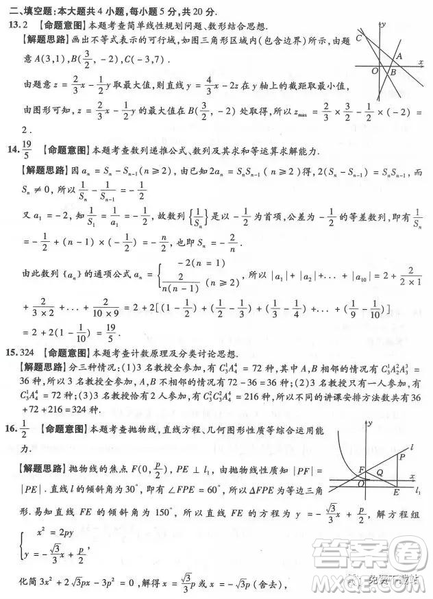 2019年卓越高中千校聯(lián)盟高考終極押題卷理數(shù)參考答案