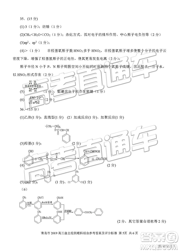 2019年青島三模理綜試題及答案