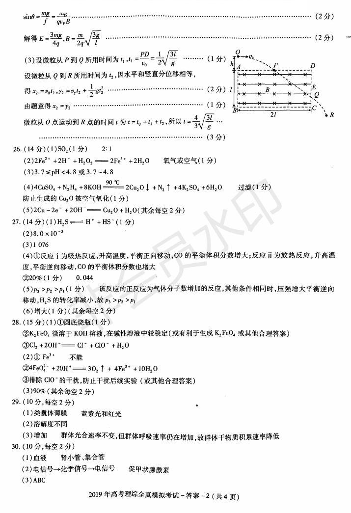 陜西省漢中市2019屆高三全真模擬考試?yán)砜凭C合試題及答案