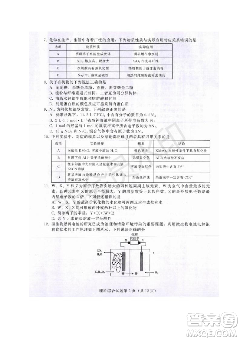 西藏拉薩市2019屆高三第三次模擬考試?yán)砭C試題及參考答案