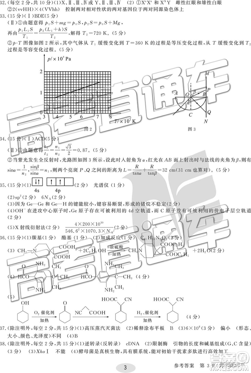 2019年合肥一中沖刺高考最后一卷理綜參考答案