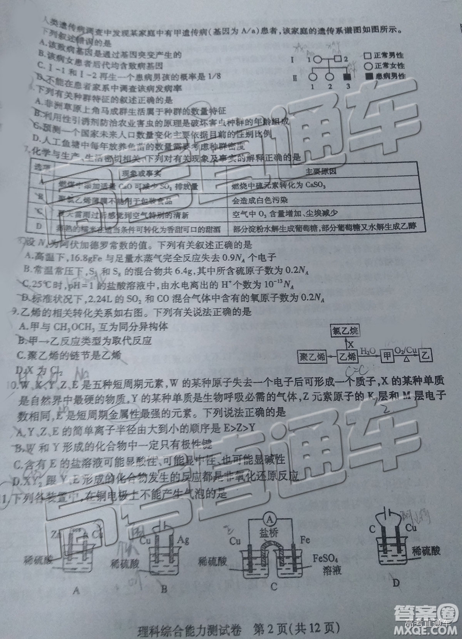 2019年東北三省三校四模理綜試題及答案