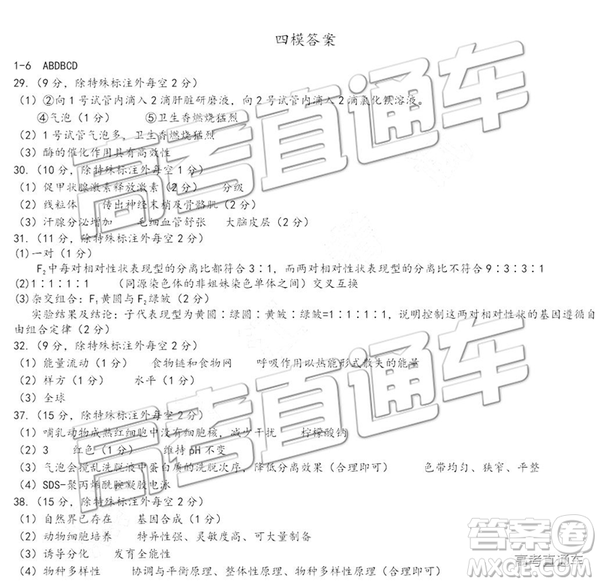 2019年東北三省三校四模理綜試題及答案