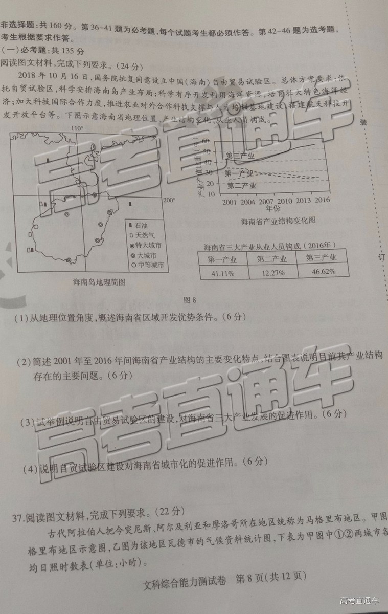 2019年東三省三校四模文綜試題及參考答案