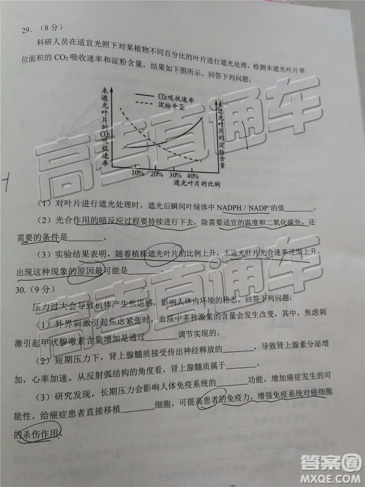 2019年日照三模理綜試題及參考答案