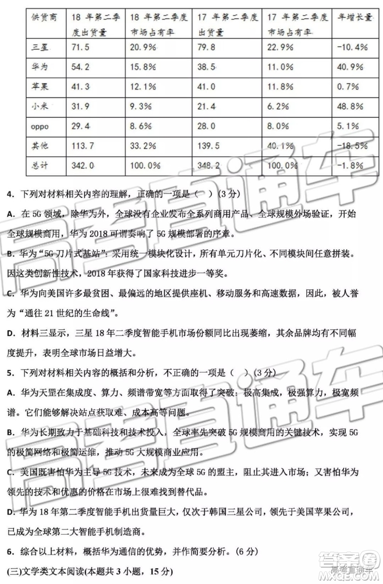 2019年衡水中學高三考前模擬卷語文試題及參考答案