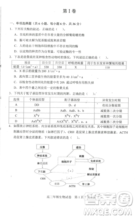 2019年天津市和平區(qū)高三下學(xué)期三模文理綜試題及答案