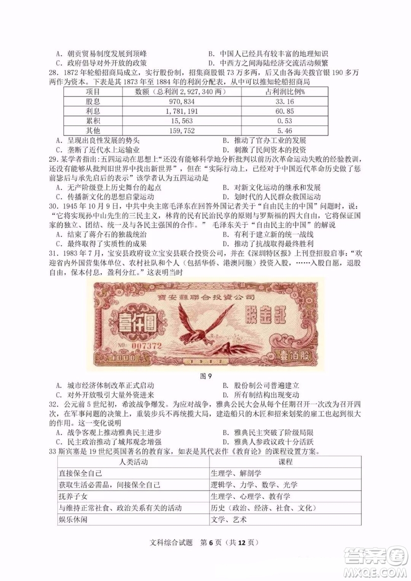 湖北省黃岡中學(xué)2019屆高三適應(yīng)性考試文綜試題及答案