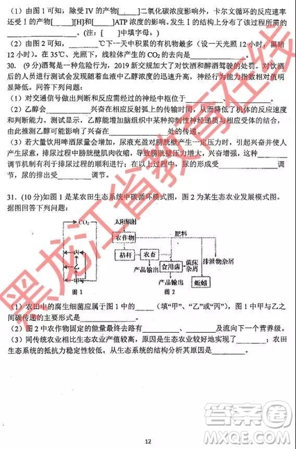 2019年哈三中四模理綜試題及參考答案