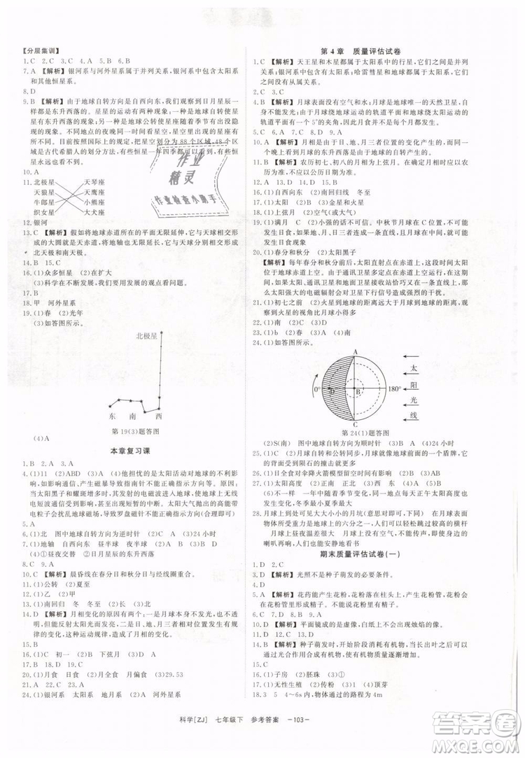 2019年全效學(xué)習(xí)七年級下冊科學(xué)浙教版參考答案