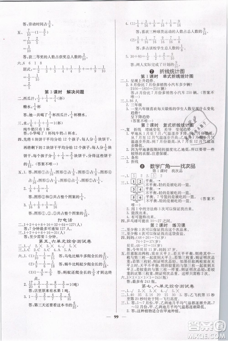 2019年課堂點(diǎn)睛五年級數(shù)學(xué)下冊人教版答案