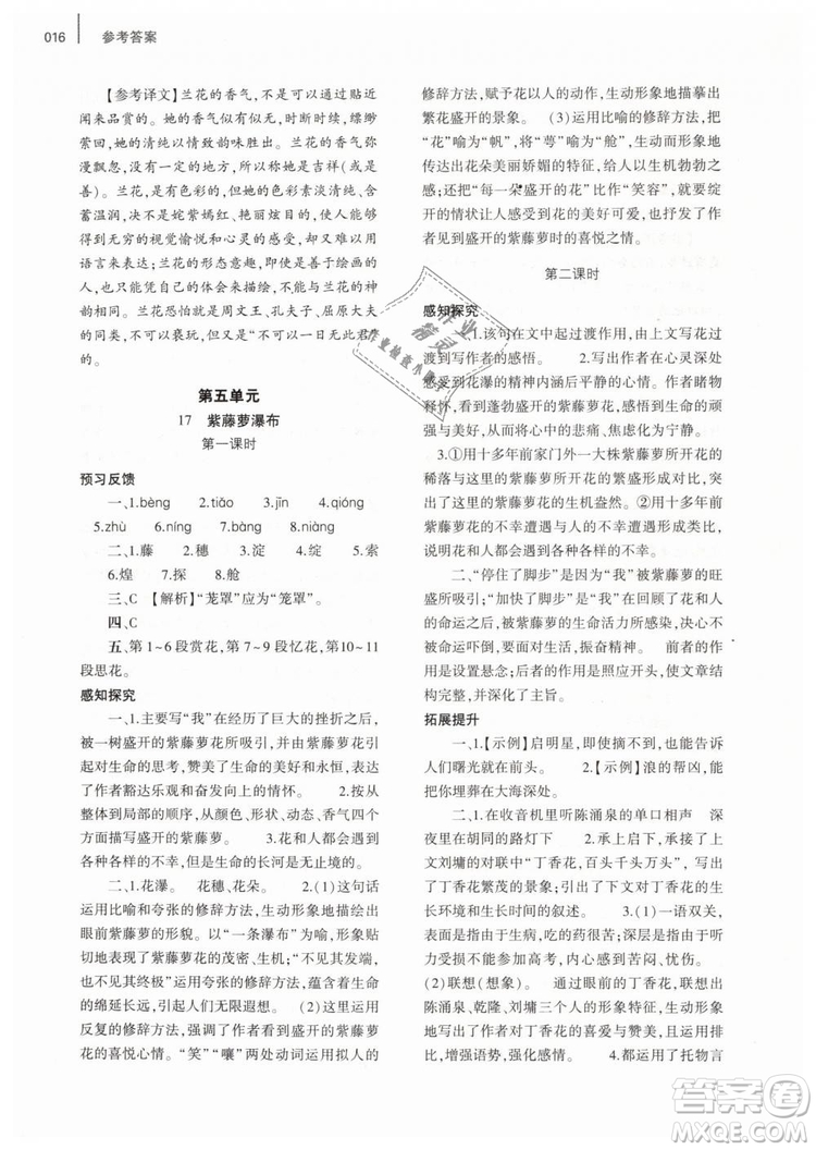 2019年基礎(chǔ)訓(xùn)練七年級語文下冊人教版大象出版社參考答案