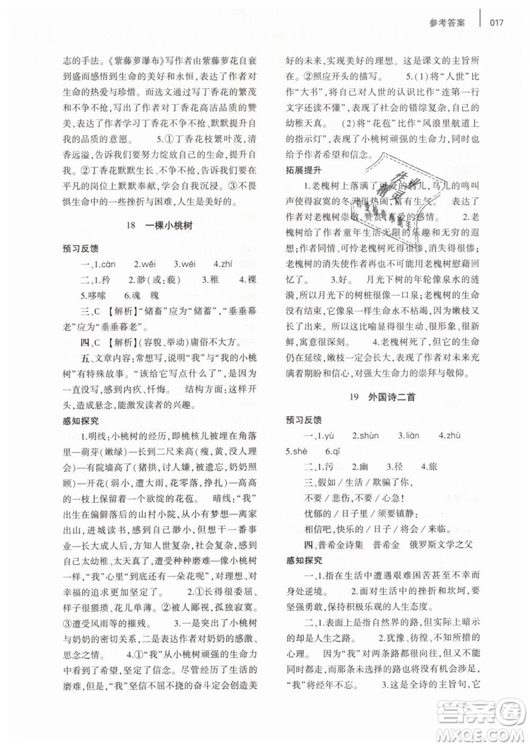 2019年基礎(chǔ)訓(xùn)練七年級語文下冊人教版大象出版社參考答案