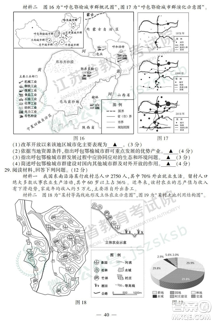 2019年高考江蘇卷地理試題及答案